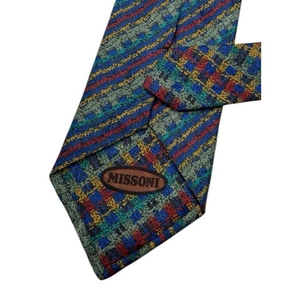 MISSONI Men's 100% Silk Necktie LUXURY Green Blue Red Geometric W:3.7" EUC - Picture 4 of 4